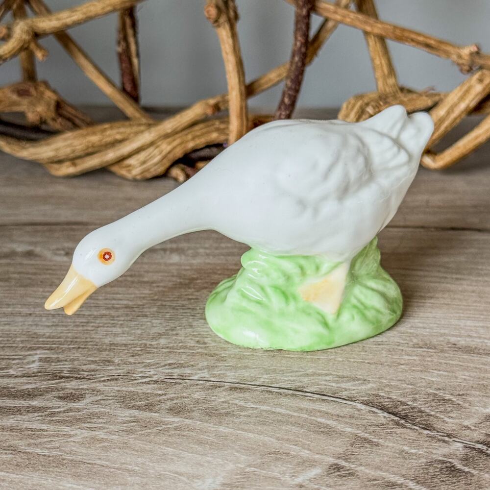 Vintage Bone China Goose in the Garden Figurine, 3.5"W